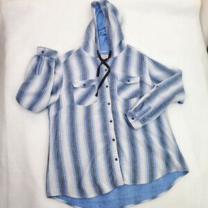 Boston Traders Striped Button Down Hooded Long Sleeve Top Size XXLarge